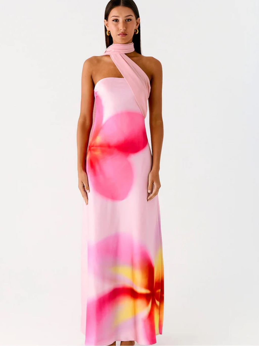 Peppermayo Pink One-Shoulder Floral Maxi Dress